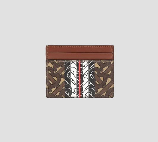 BURBERRY BROWN BRIDLE MONOHRAM COATED CANVAS LEATHER SANDON CARD HOLDER 8020401