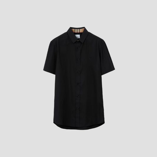 BURBERRY SHORT SLEEVE EMBROIDERED TB MONOGRAM SHIRT IN BLACK 8032310