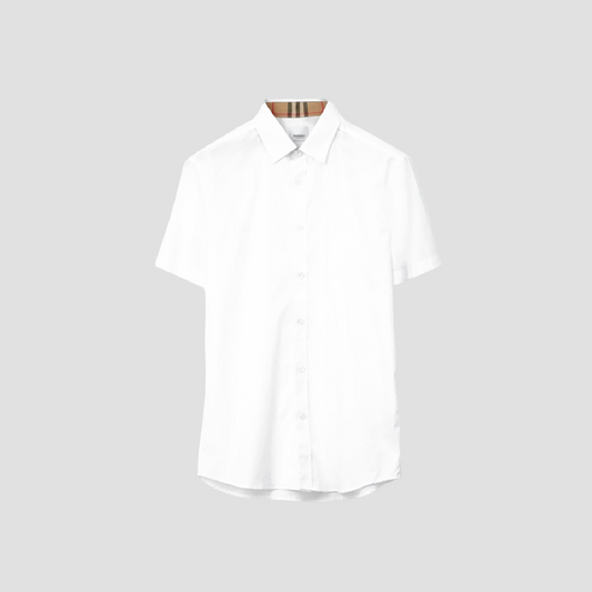 Burberry Short Sleeve Monogram Motif Stretch Shirt In White 80323131