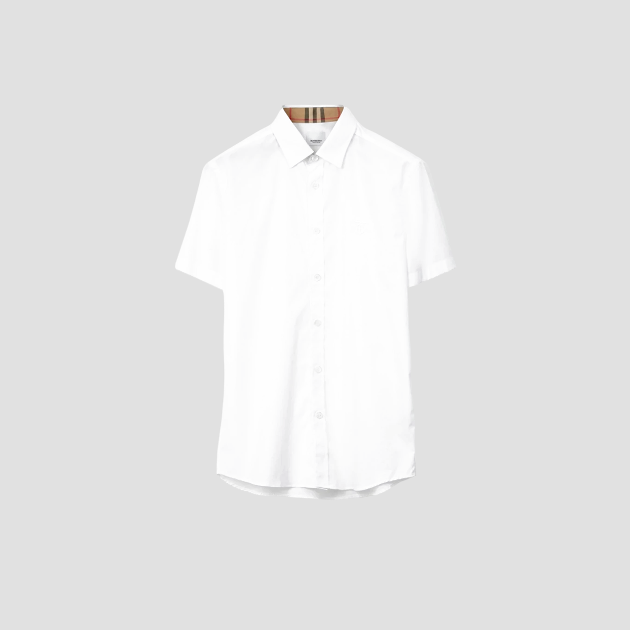 BURBERRY SHORT SLEEVE MONOGRAM MOTIF STRETCH SHIRT IN WHITE 80323131