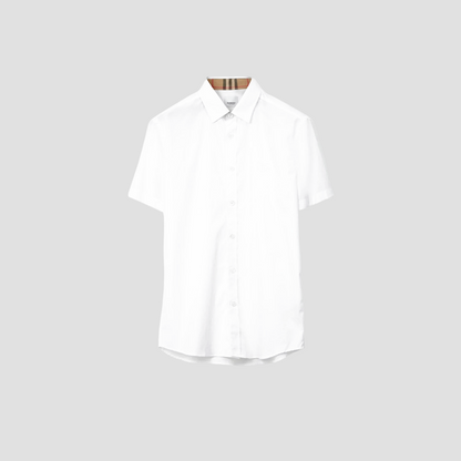 BURBERRY SHORT SLEEVE MONOGRAM MOTIF STRETCH SHIRT IN WHITE 80323131