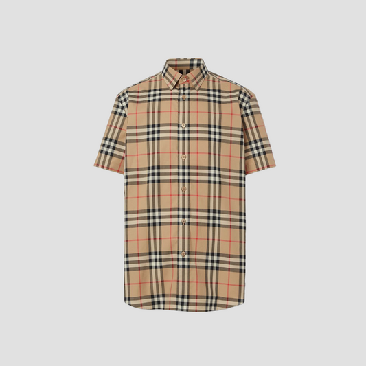 Burberry Short-Sleeve Vintage Cotton Poplin Shirt Beige 8020869