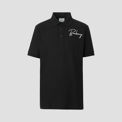 BURBERRY SIGNATURE LOGO-EMBOIRED COTTON POLO BLACK 8057629