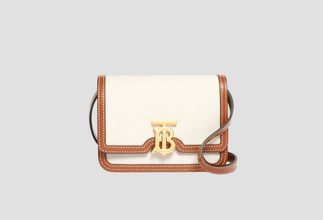 BURBERRY MINI TWO-TONE CANVAS AND LEATHER TB BAG 80393641