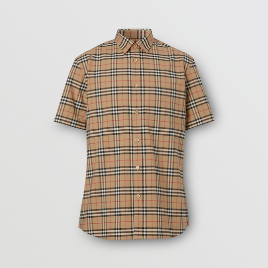 BURBERRY SMALL SCALE CHECK STRETCH COTTON SHIRT IN BEIGE 80209651