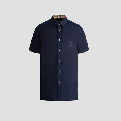 BURBERRY SQUARE B LOGO-EMBOIRDERED SHORT SLEEVE SHIRT IN NAVY 8061862