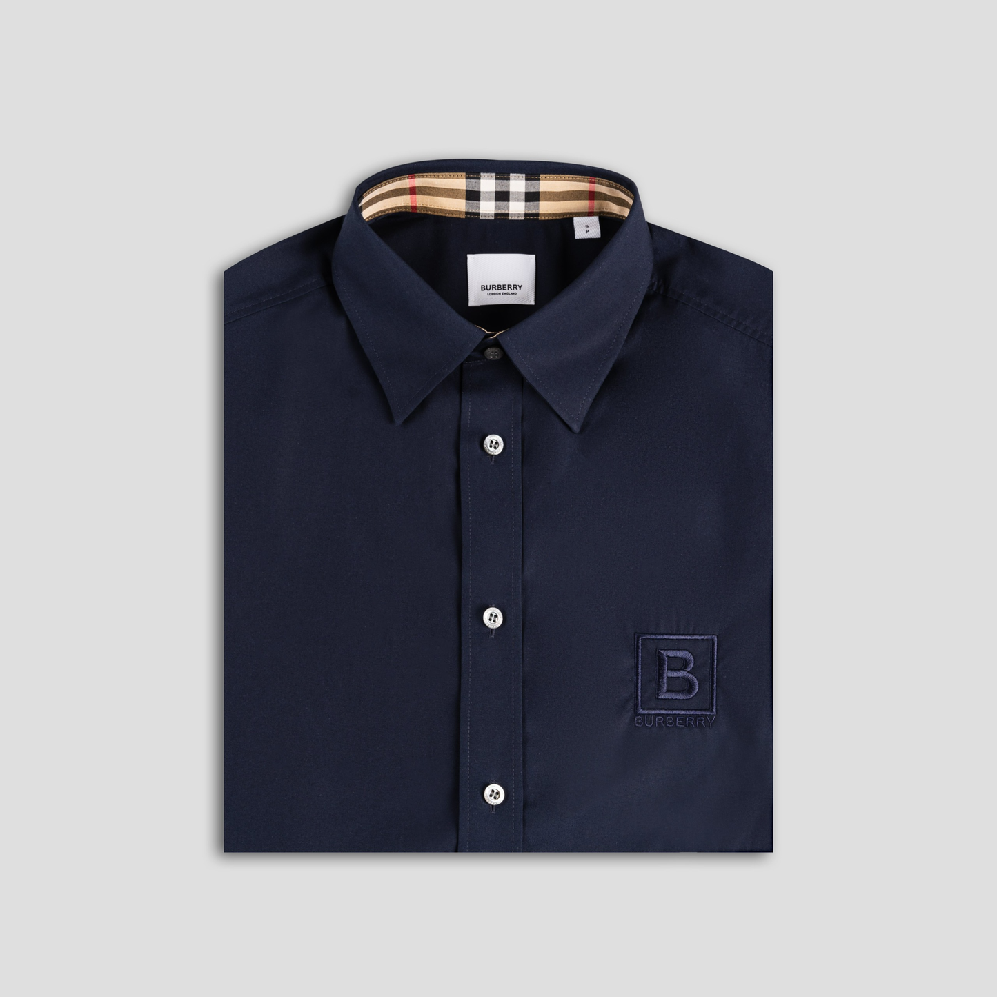 áo sơ mi BURBERRY SQUARE B LOGO-EMBOIRDERED SHORT SLEEVE SHIRT IN NAVY 8061862 authentic tại blankroom hà nội, việt nam