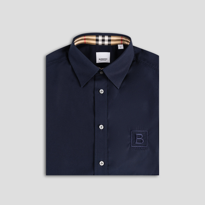 áo sơ mi BURBERRY SQUARE B LOGO-EMBOIRDERED SHORT SLEEVE SHIRT IN NAVY 8061862 authentic tại blankroom hà nội, việt nam