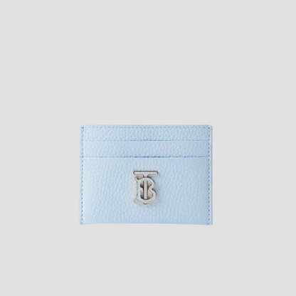 BURBERRY TB GRAINED LEATHER CARD HOLDER IN PASTEL BLUE 8066896