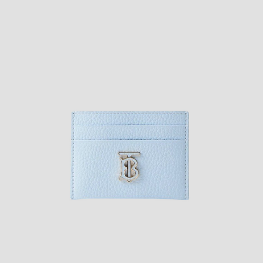 BURBERRY TB GRAINED LEATHER CARD HOLDER IN PASTEL BLUE 8066896