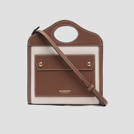 BURBERRY TWO TONE CANVAS LEATHER POCKET MINI SHOULDER BAG 80528981