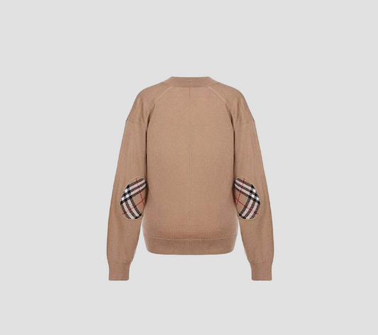 Burberry Vintage Check Elbow Patch 8007975 Dornoch Merino Wool Cardigan Brown