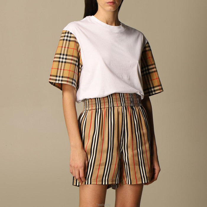 wearing Burberry Vintage Classic Plaid Cotton T-Shirt In White 80148961