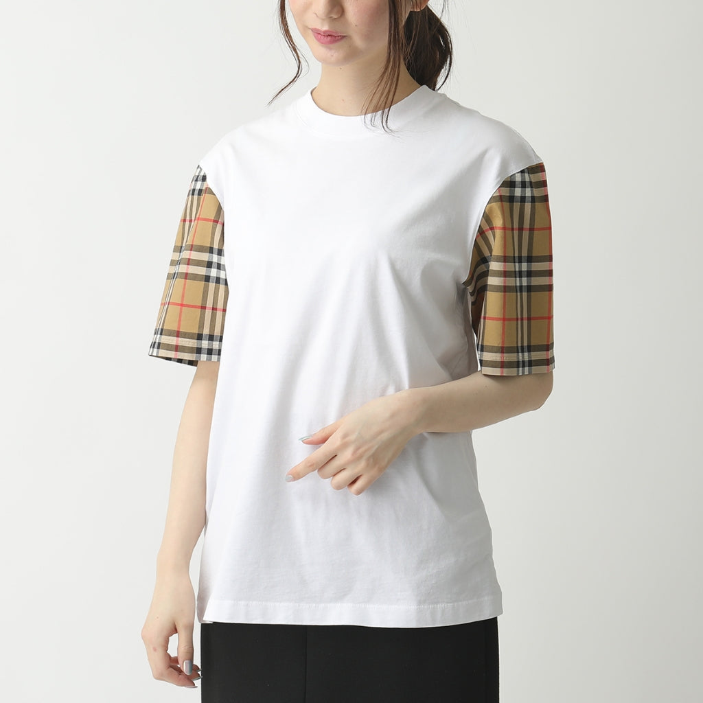 nữ mặc áo Burberry Vintage Classic Plaid Cotton T-Shirt In White 80148961