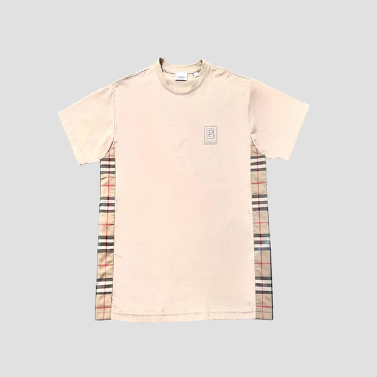 BURBERRY WAIST VINTAGE CHECK PANEL T-SHIRT IN BEIGE 8067071