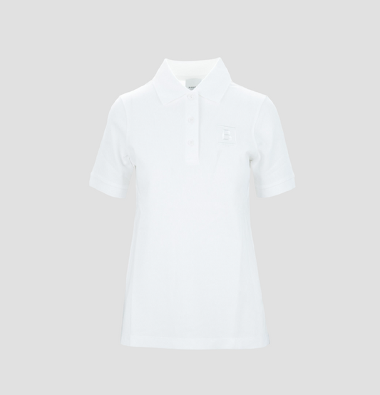 BURBERRY WOMEN'S WHITE POLO WITH B LOGO-EMBOIRDERED 8052654