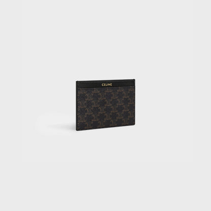 tổng thể ví đựng thẻ CELINE CARD HOLDER IN TRIOMPHE CANVAS AND CALFSKIN BLACK 10B702BQ4.38NO 