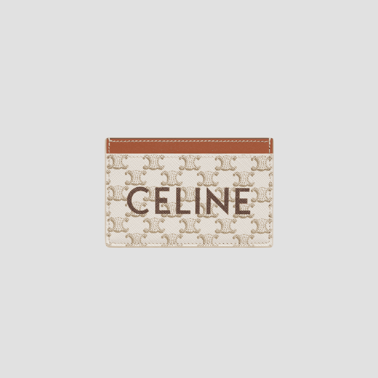 CELINE CARD HOLDER IN TRIOMPHE CANVAS WITH CELINE PRINT WHITE/TAN 10B702CLY.01TA