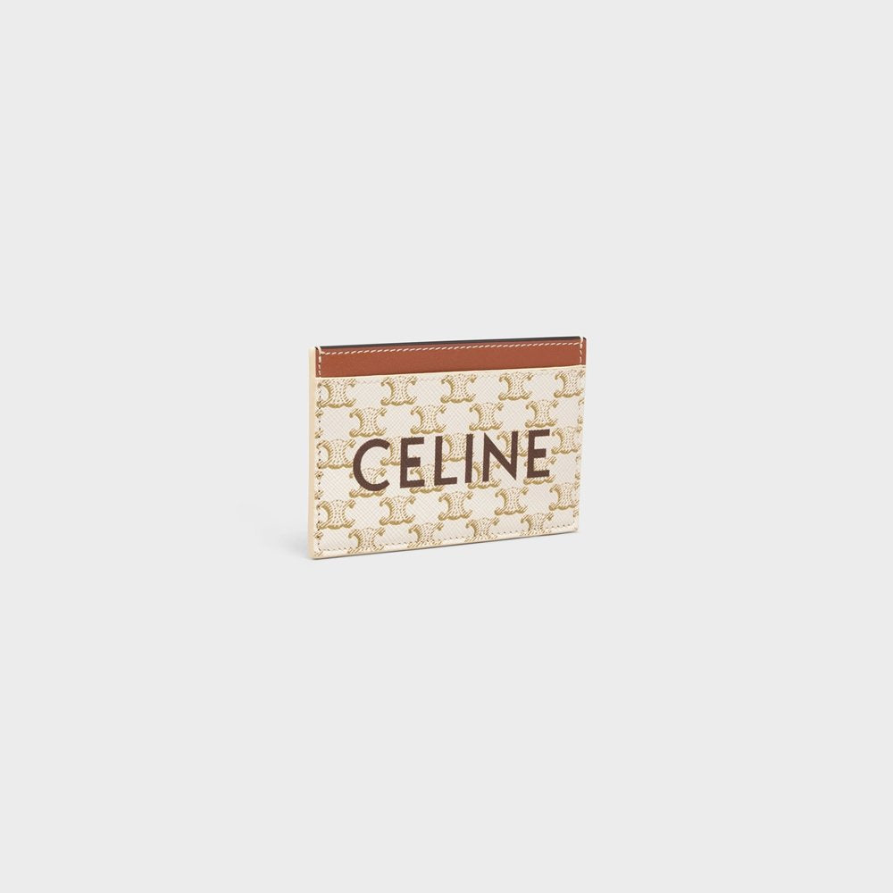 tổng thể ví đựng thẻ CELINE CARD HOLDER IN TRIOMPHE CANVAS WITH CELINE PRINT WHITE/TAN 10B702CLY.01TA