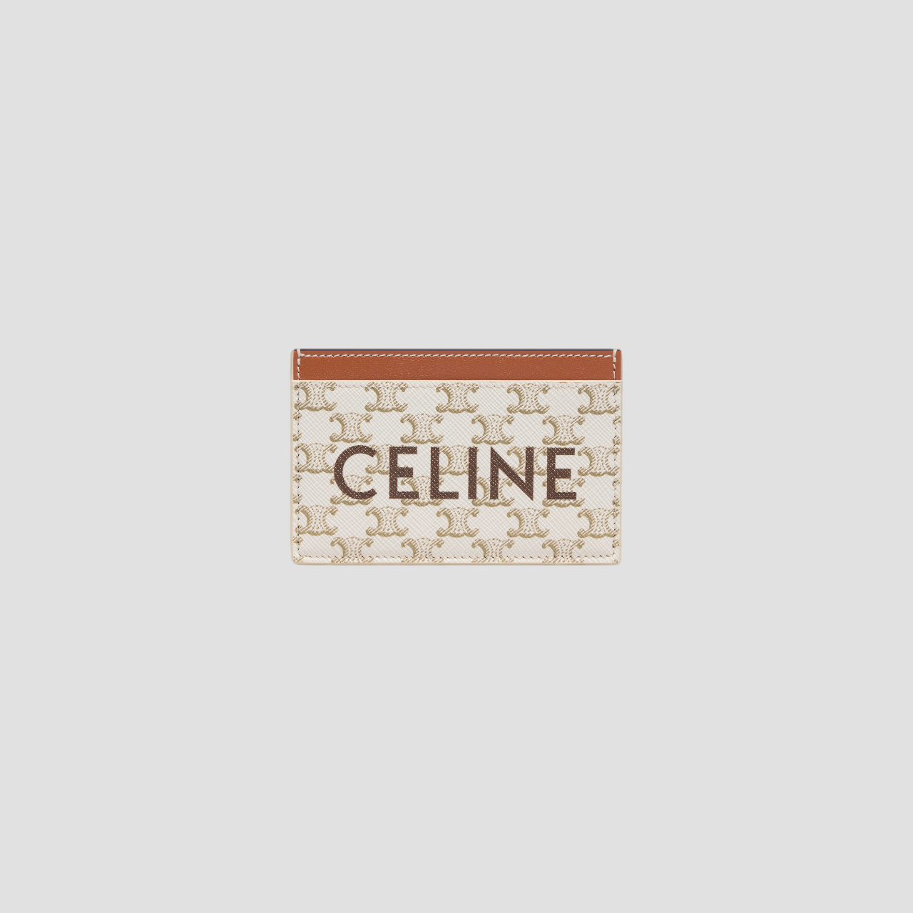 CELINE CARD HOLDER IN TRIOMPHE CANVAS WITH CELINE PRINT WHITE/TAN 10B702CLY 01TA