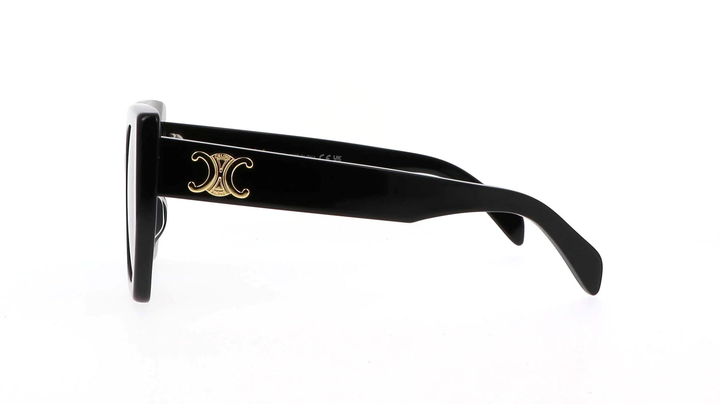 Celine CL40239F 01F Butterfly Triomphe Sunglasses In Acetate with gold logo on a white background
