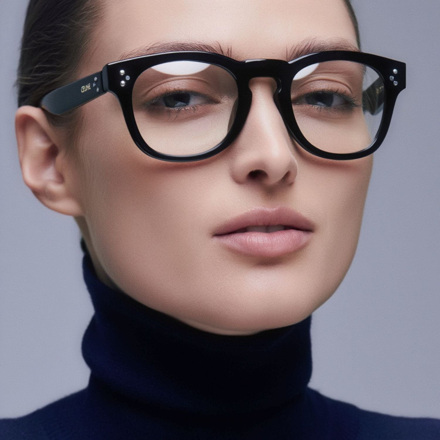 Woman wearing Celine CL50118I 001 3 Dots HD Eyeglasses