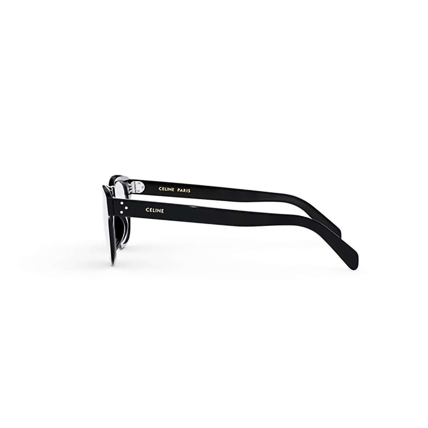 Beside Celine CL50118I 001 3 Dots HD Eyeglasses with 'Celine' branding on a white background