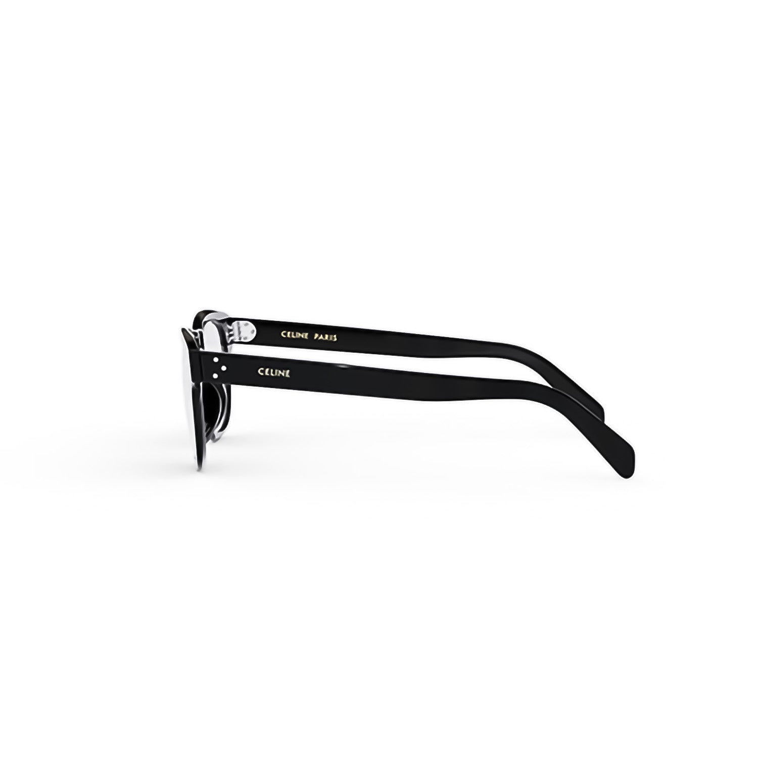 Beside Celine CL50118I 001 3 Dots HD Eyeglasses with 'Celine' branding on a white background