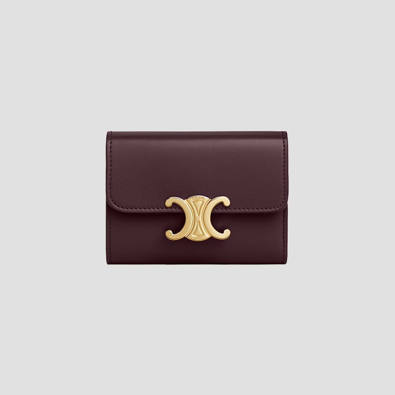 Celine Compact Wallet with Coin Triomphe in Shiny Calfskin Deep Burgundy 10I653DPV.28DG