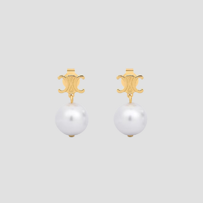 Celine Les Perles Earrings with Glass Pearls in Gold-Finish Brass 460TZ6BPE.01GI