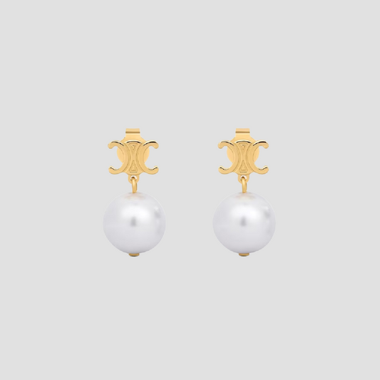 Celine Les Perles Earrings with Glass Pearls in Gold-Finish Brass 460TZ6BPE.01GI