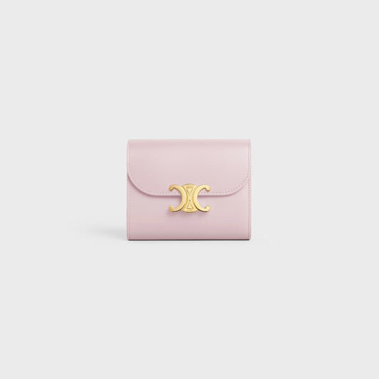 CELINE PASTEL PINK SMALL FLAP WALLET TRIOMPHE IN SHINY CALFSKIN 10D783DPV.24PP