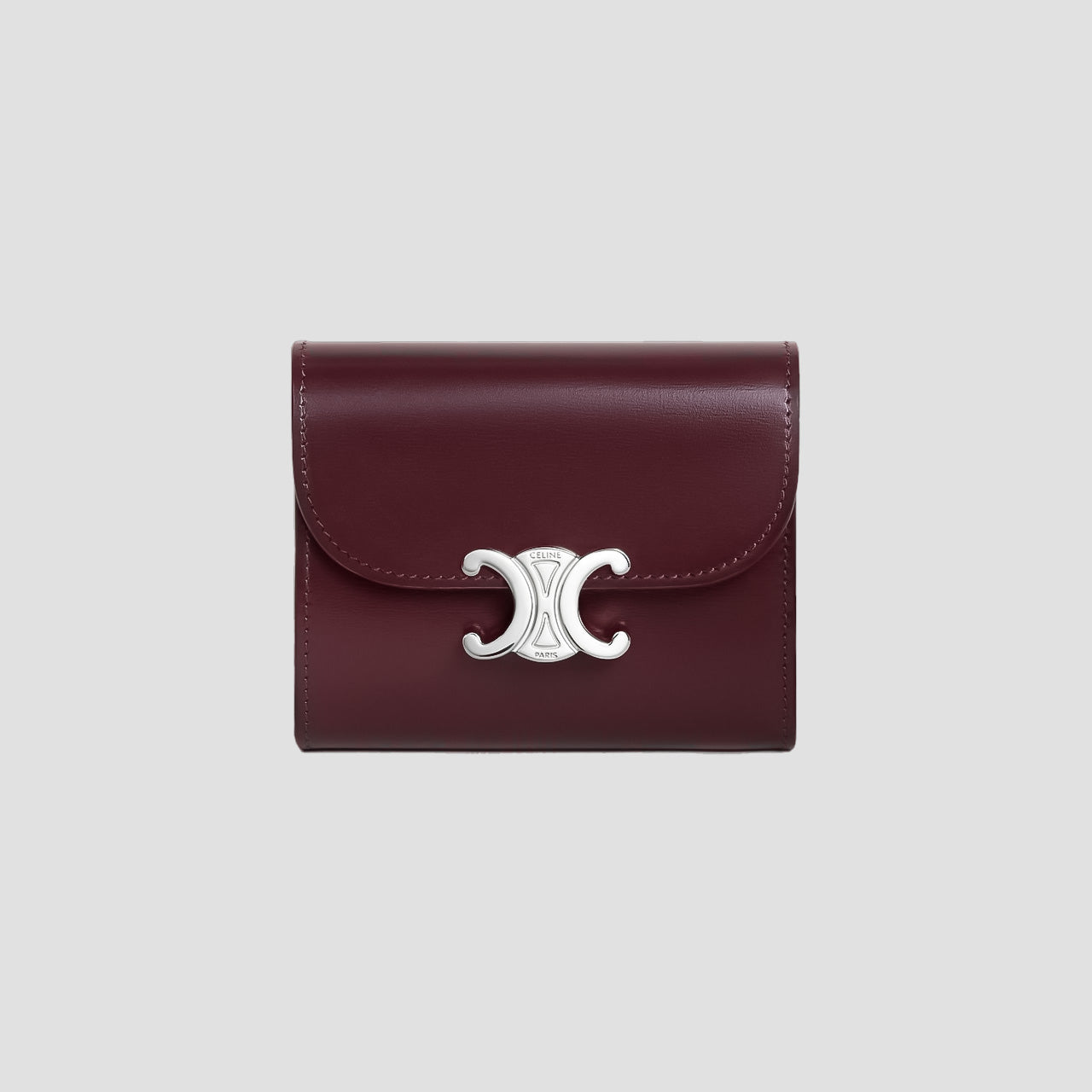 Celine Small Flap Wallet TRIOMPHE in Shiny Calfskin Deep Burgundy / Silver 10D783DPV.28DC