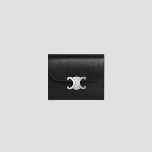 CELINE SMALL WALLET TRIOMPHE IN SHINY CALFSKIN BLACK/SILVER 10D783DPV.38SI