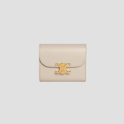 CELINE SMALL WALLET TRIOMPHE IN SHINY CALFSKIN LIGHT STONE 10D783DPV.02LS
