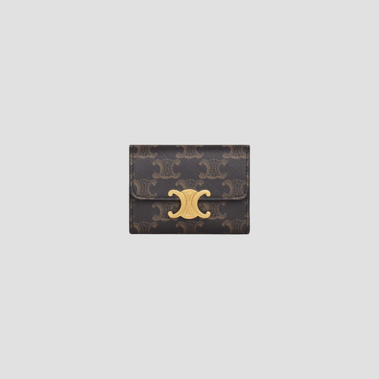 CELINE TAN COMPACT WALLET WITH COIN TRIOMPHE IN TRIOMPHE CANVAS 10I652DS3.04LU