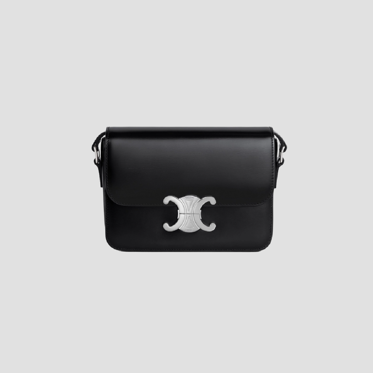 CELINE TEEN BLACK SILVER TRIOMPHE BAG IN SHINY CALFSKIN 188423BF4.38SI