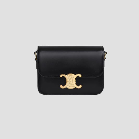 CELINE TEEN TRIOMPHE BAG IN SHINY CALFSKIN BLACK 188423BF4.38NO