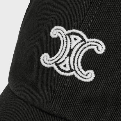 Celine Vivienne Cap in Cotton Twill Black & White AA0GV2U74.37BW with a white embroidered triomphe logo on a light gray background