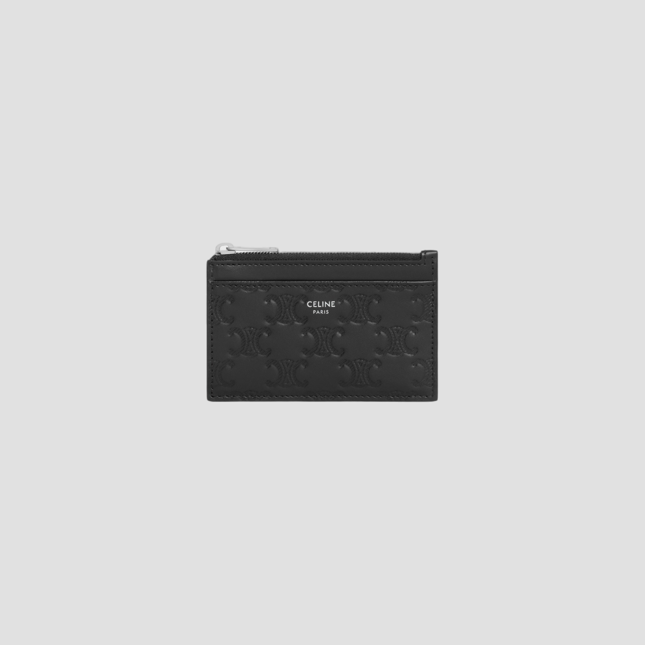 CELINE ZIPPED CARD HOLDER IN CALFSKIN WITH TRIOMPHE EMBOSSED BLACK 10F993FQD 38SI