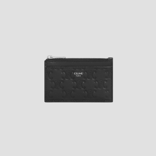 CELINE ZIPPED CARD HOLDER IN CALFSKIN WITH TRIOMPHE EMBOSSED BLACK 10F993FQD.38SI