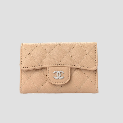 CHANEL CALFSKIN SILVER-TONE FLAP CARD HOLDER IN BEIGE AP0214-Y01588-21209