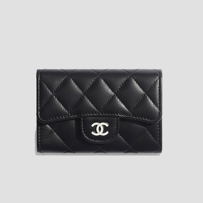 Chanel Flap Card Holder Quilted Caviar Silver-tone Black AP0214Y01480C3906