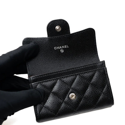 Chanel Flap Card Holder Quilted Caviar Silver-tone Black AP0214Y01480C3906 authentic tại sài gòn, tp hcm