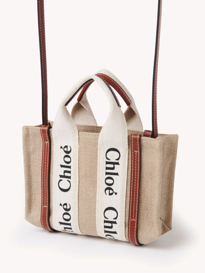 túi xách CHLOE MINI WOODY TOTE BAG WHITE & BROWN CHC22AP237 authentic tại blank room hà nội, việt nam