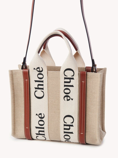 túi xách nữ CHLOE SMALL WOODY TOTE BAG WHITE & BROWN CHC22AS397I2690U authentic tại sài gòn, tp hcm