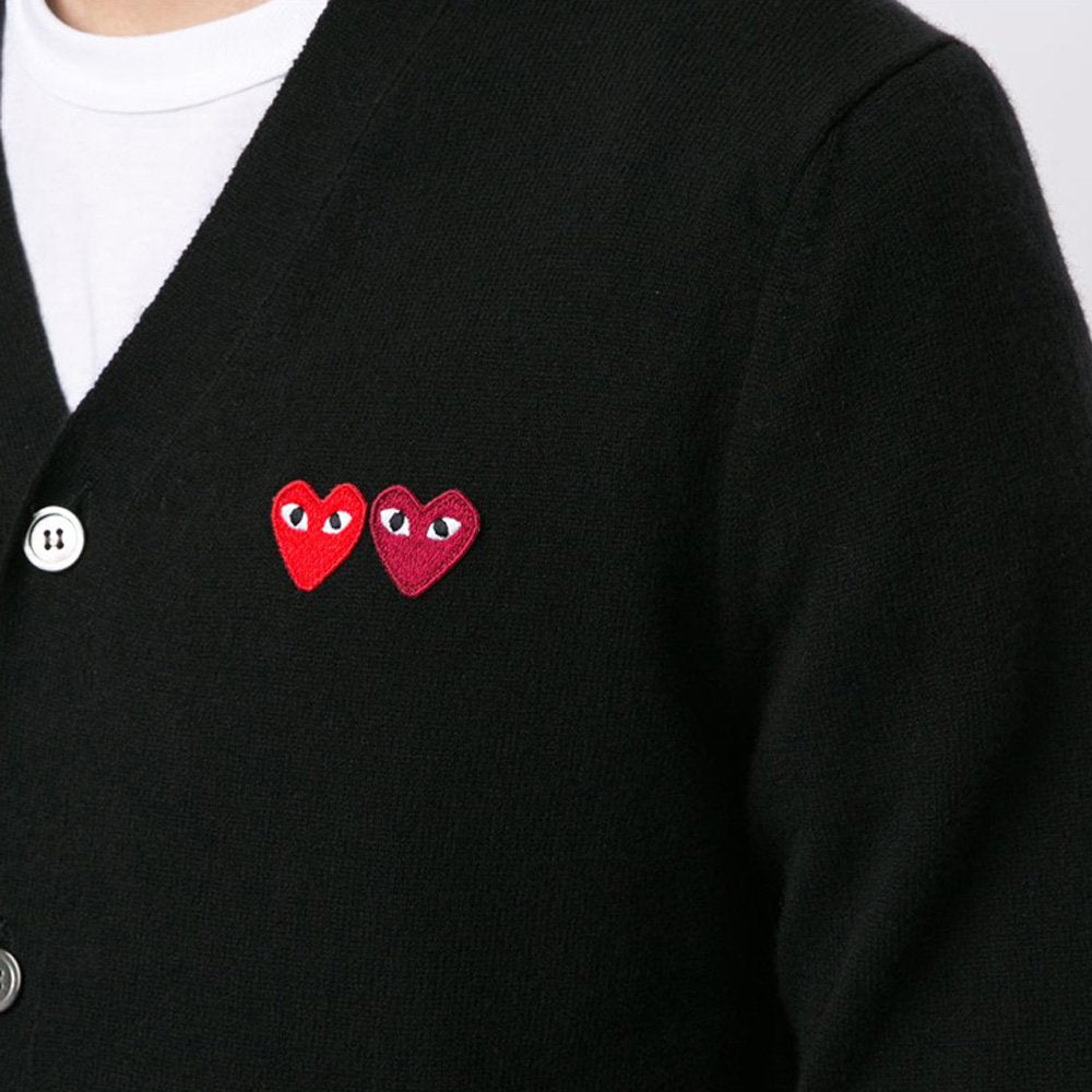 áo len COMME DES GARCONS (CDG PLAY) AZ-N058-051-1DOUBLE HEART CARDIGAN BLACK authentic tại blank room hà nội, việt nam