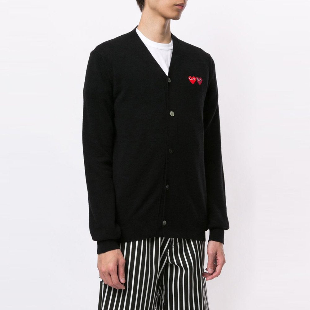 áo len COMME DES GARCONS (CDG PLAY) AZ-N058-051-1DOUBLE HEART CARDIGAN BLACK authentic tại sài gòn, tp hcm 