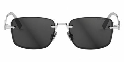 front Dior CD Diamond S11F F0A0 Square Silver Sunglasses with black lenses and silver frame on a white background