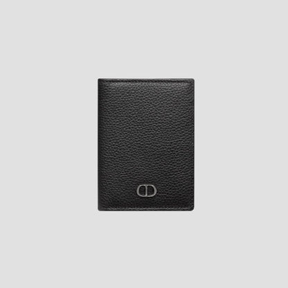Dior CD Icon Vertical Bifold Card Holder Black Grained Calfskin 2ESCH138CDI_H00N